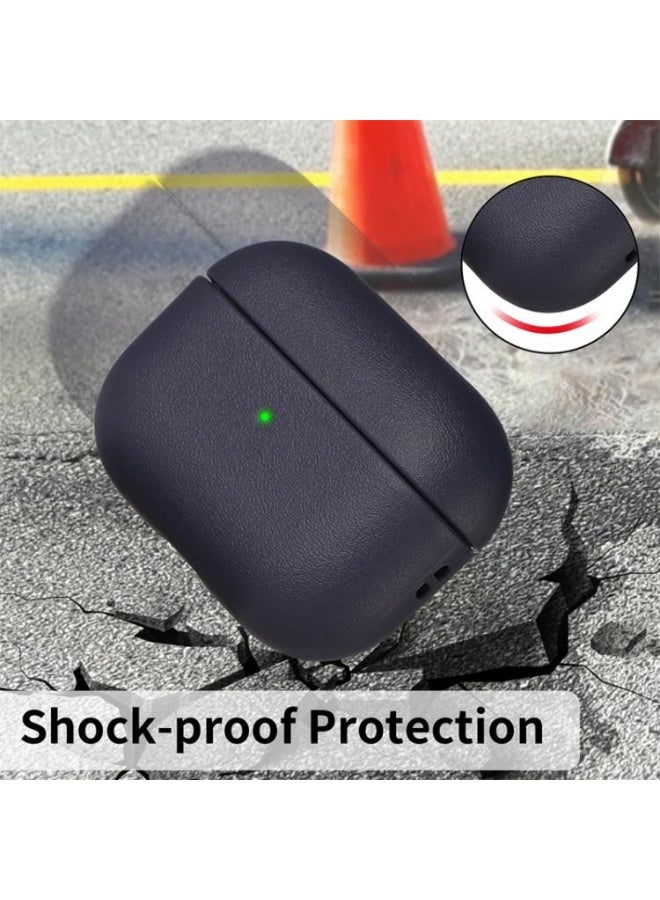 جراب AirPods Pro 3، غطاء من الجلد الملمس متوافق مع AirPods Pro الجيل الثالث (2025)، جراب حماية كامل ضد السقوط مع حبل تعليق، يدعم الشحن اللاسلكي، مؤشر LED أمامي مرئي (أزرق). - Image 2